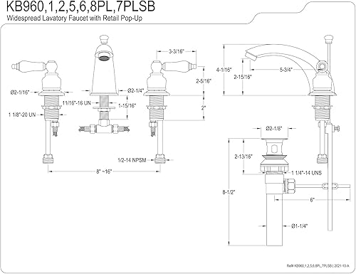Miniatura 2 de Kingston Brass Grifo de lavabo generalizado KB962PL, latón pulido, centro ajustable de 8 pulgadas