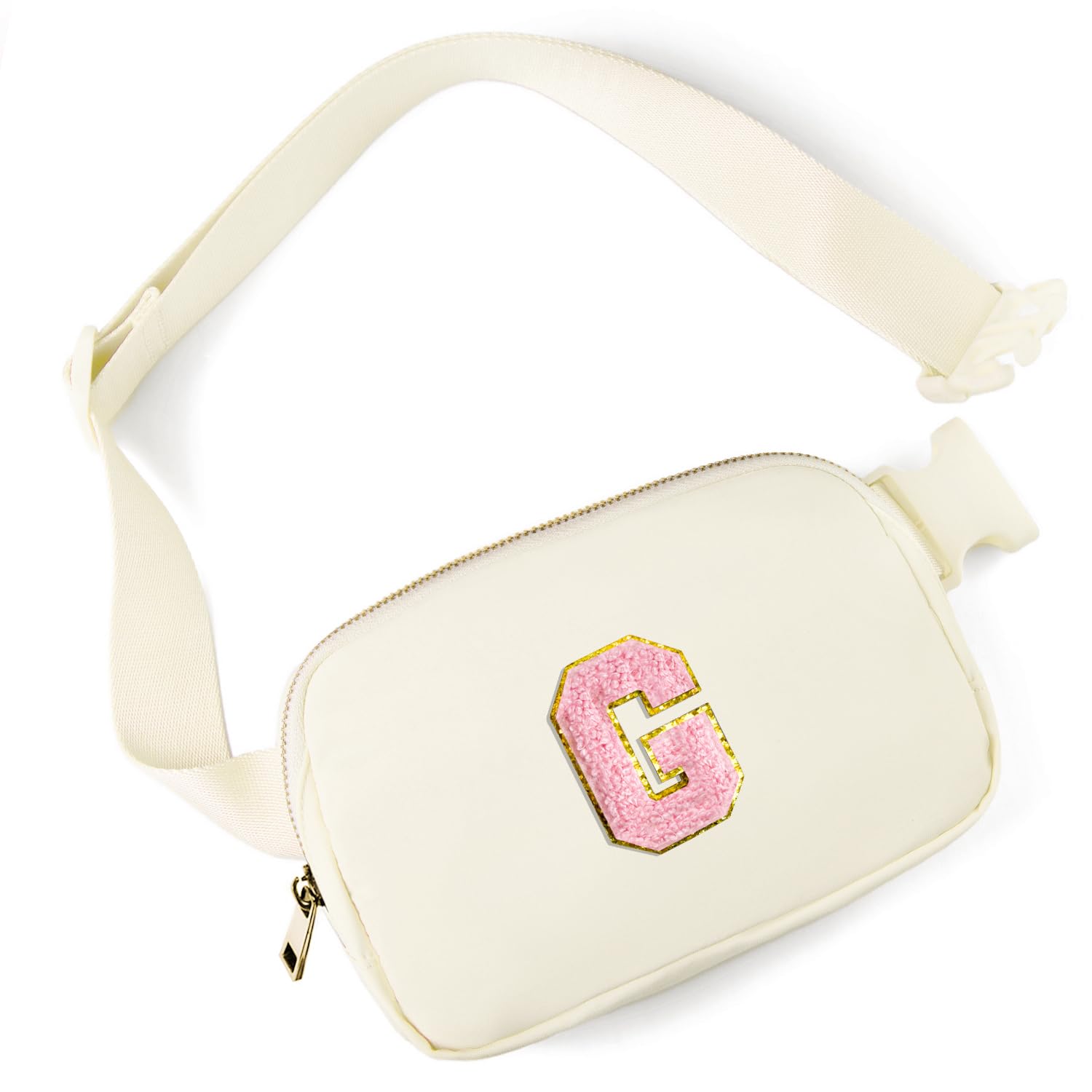 Gitus Gifts for 7 8 9 10 11 Year Old Girls Belt Bag Fanny Pack Crossbody Bags with Initial Letter Patch Birthday Gifts for Daughter Sister Friends Teen girls (Ivory-G)