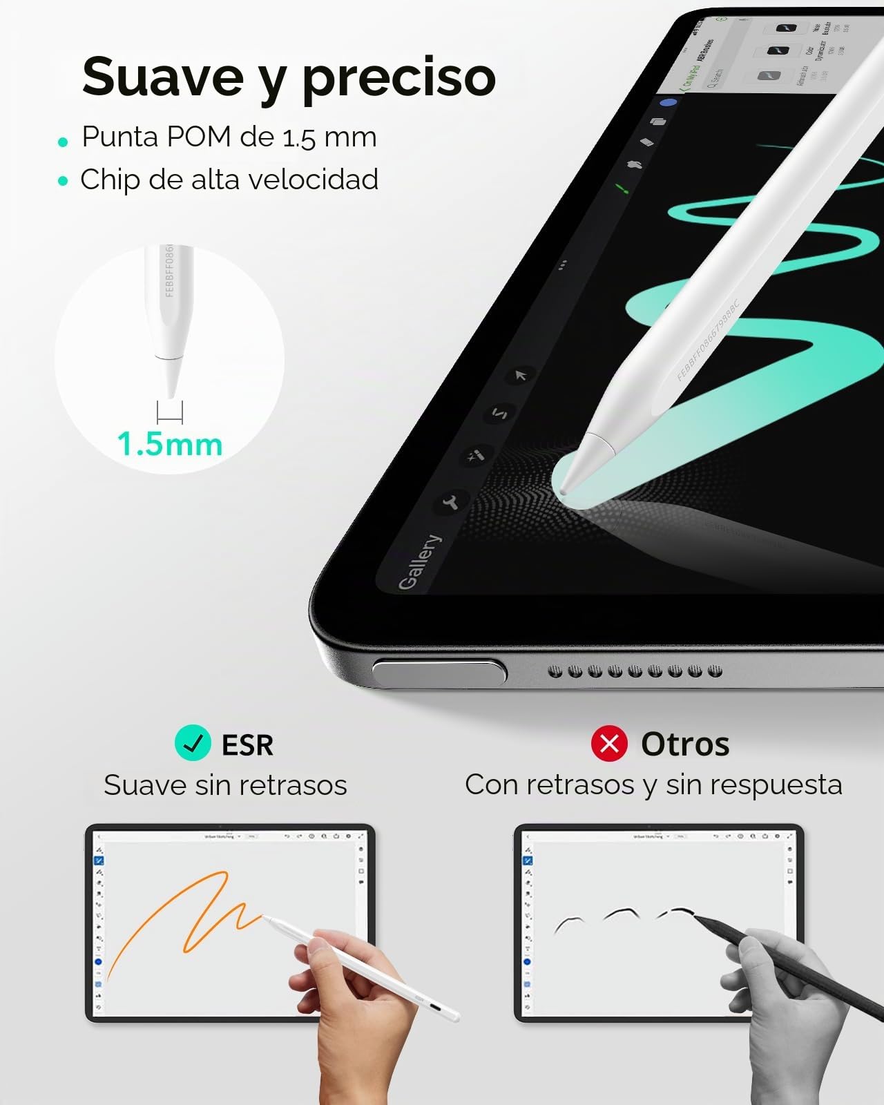 ESR Find My Lápiz para Apple iPad 2018-2025, Geo Digital Pencil con Accesos Directos Fáciles para iPad A16/10/9/8 y Air 13/11 y Pro 12.9/13/11 y Mini 7/6/5, Blanco (sin Carga inalámbrica)
