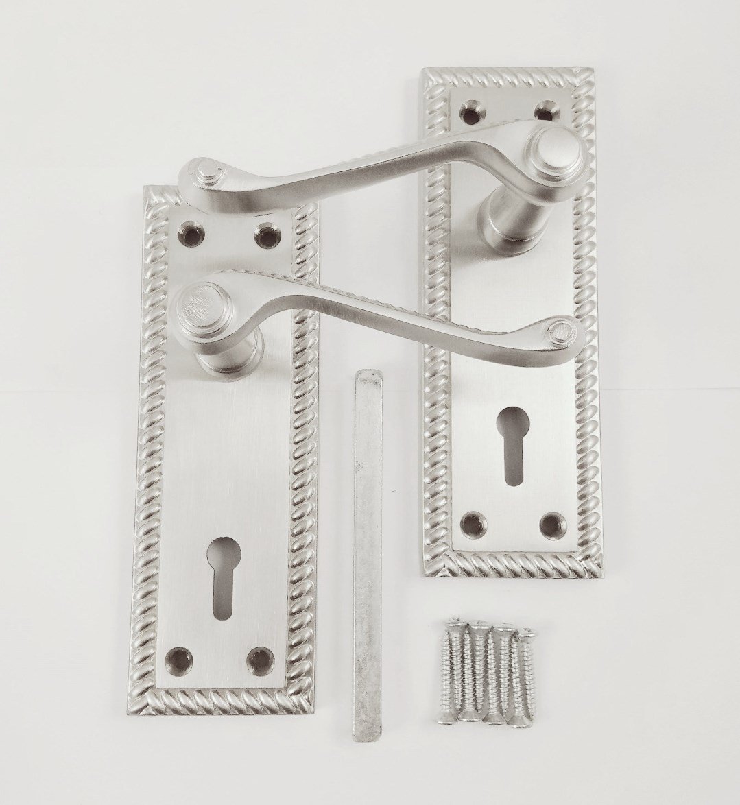 Georgian Lock Handles 145 x 50mm (Pair) Satin Stainless Steel