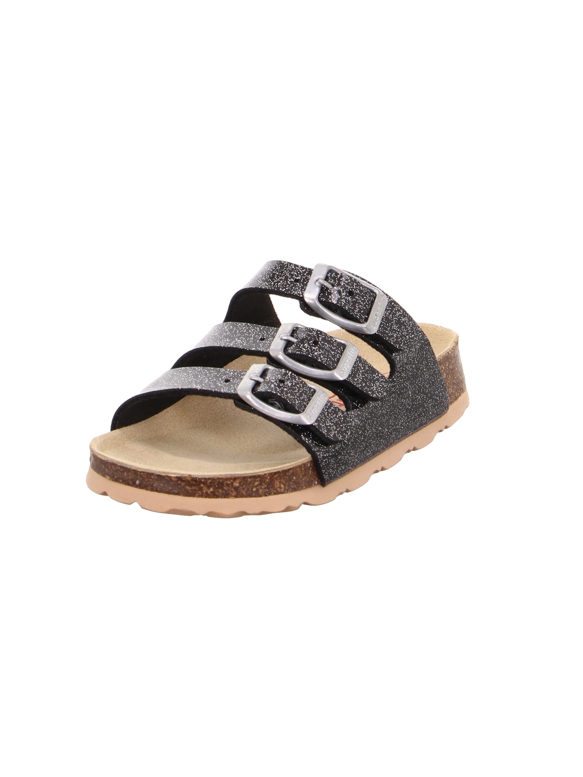 Superfit Mädchen Fussbettpantoffel 800113 Pantoffeln, Schwarz Silber 0100, 33 EU