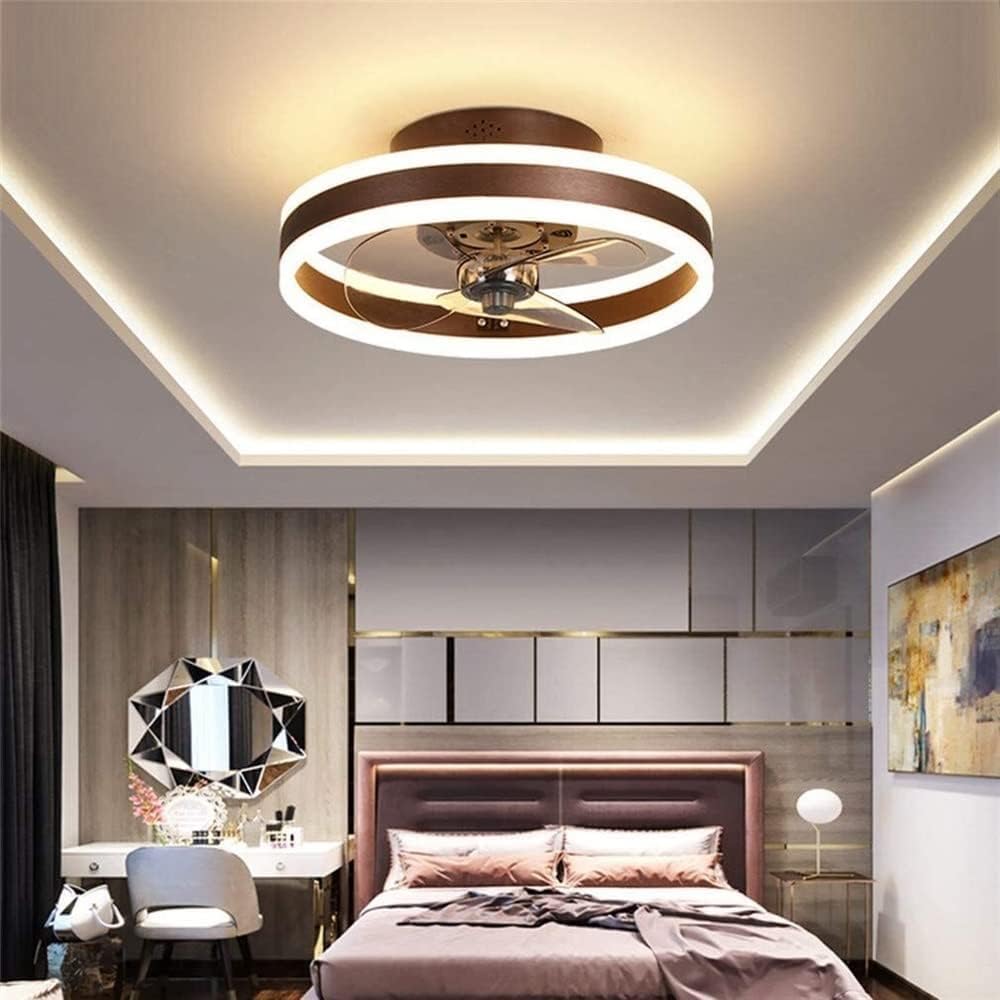 SXDMOUBK Ultra-Thin 16.5cm Chlier Ceiling Fan with Light 24W Dimmable Silent Remote Control Perfect for Living Room Bedroom Office Dining (White/Brown)