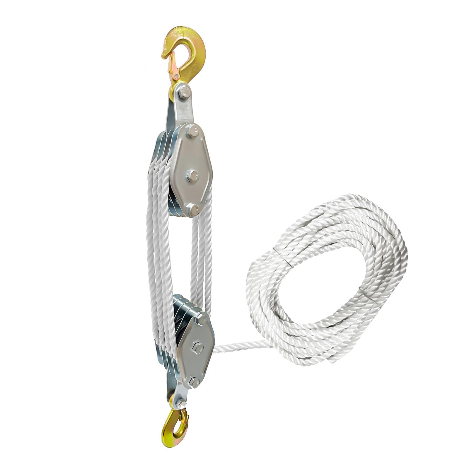 Bloque de polea doble, polea de bloqueo resistente, sistema de elevación 5:1, equipo de elevación de cuerda 3/8, fuerte capacidad de carga, ideal para elevación y aparejo