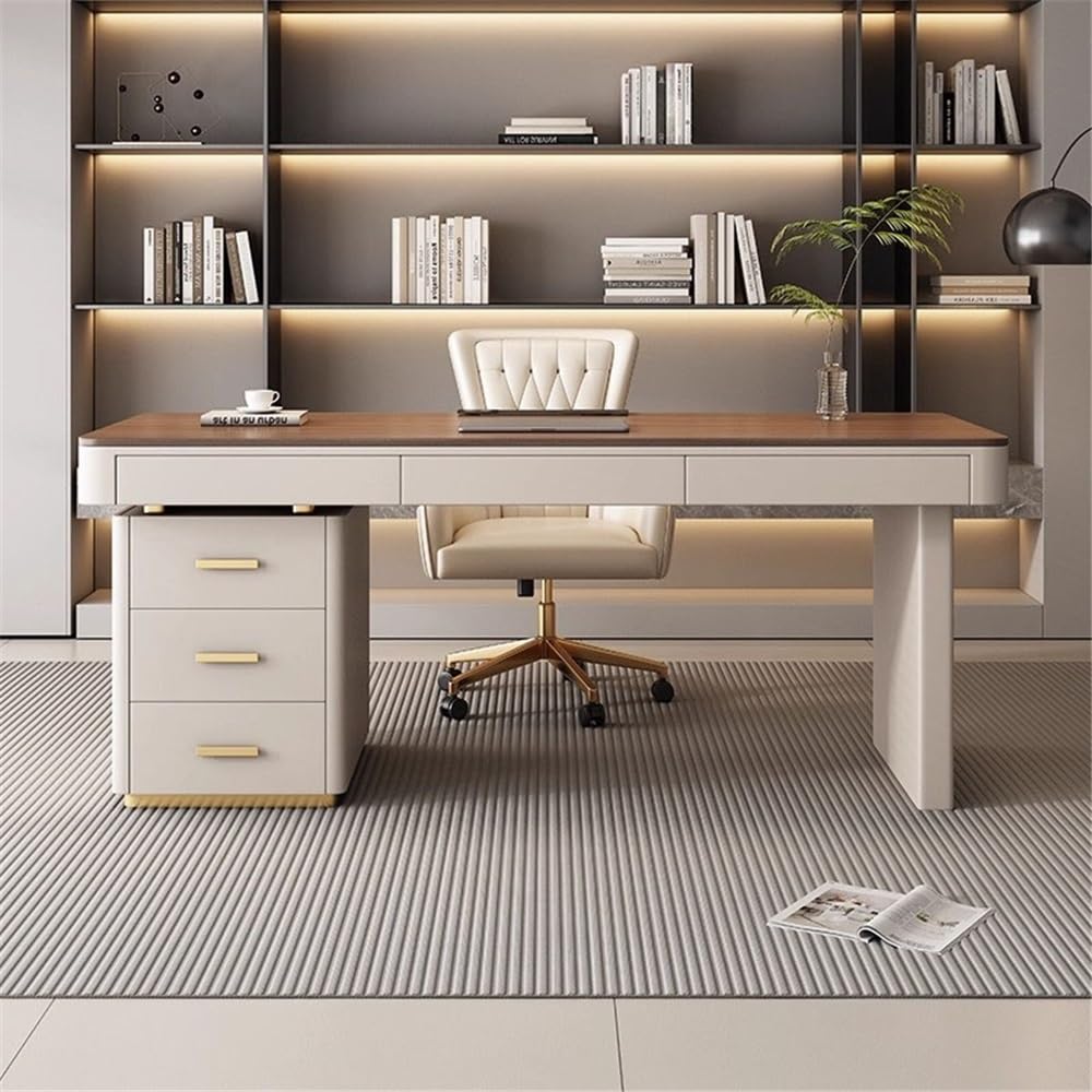SDdPulse Scrivania da ufficio con cassetti e prese di corrente, tavolo moderno per lavoro/scrittura/studio con schedario, media