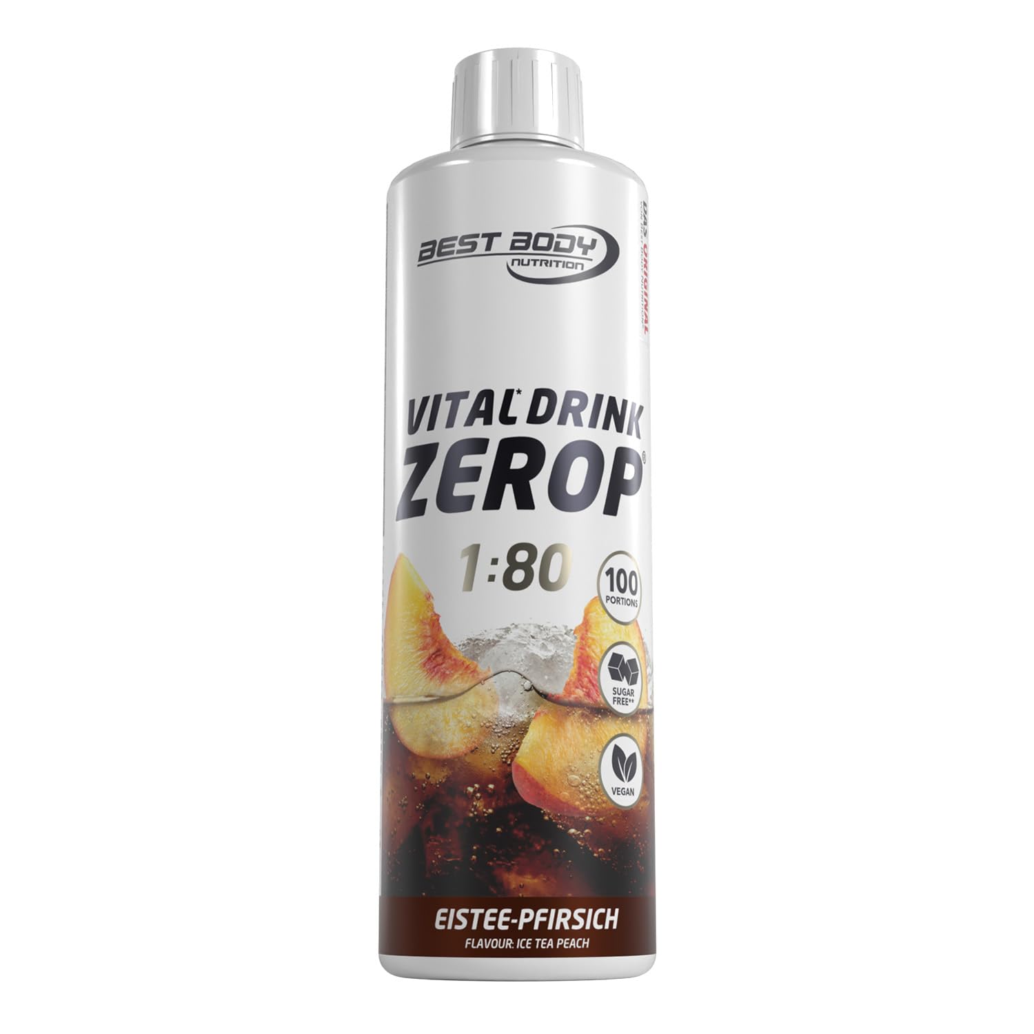 Best Body Nutrition Vital Drink ZEROP - Eistee-Pfirsich, Original Getränkekonzentrat - Sirup - zuckerfrei, 1:80 ergibt 40 Liter Fertiggetränk, 500 ml