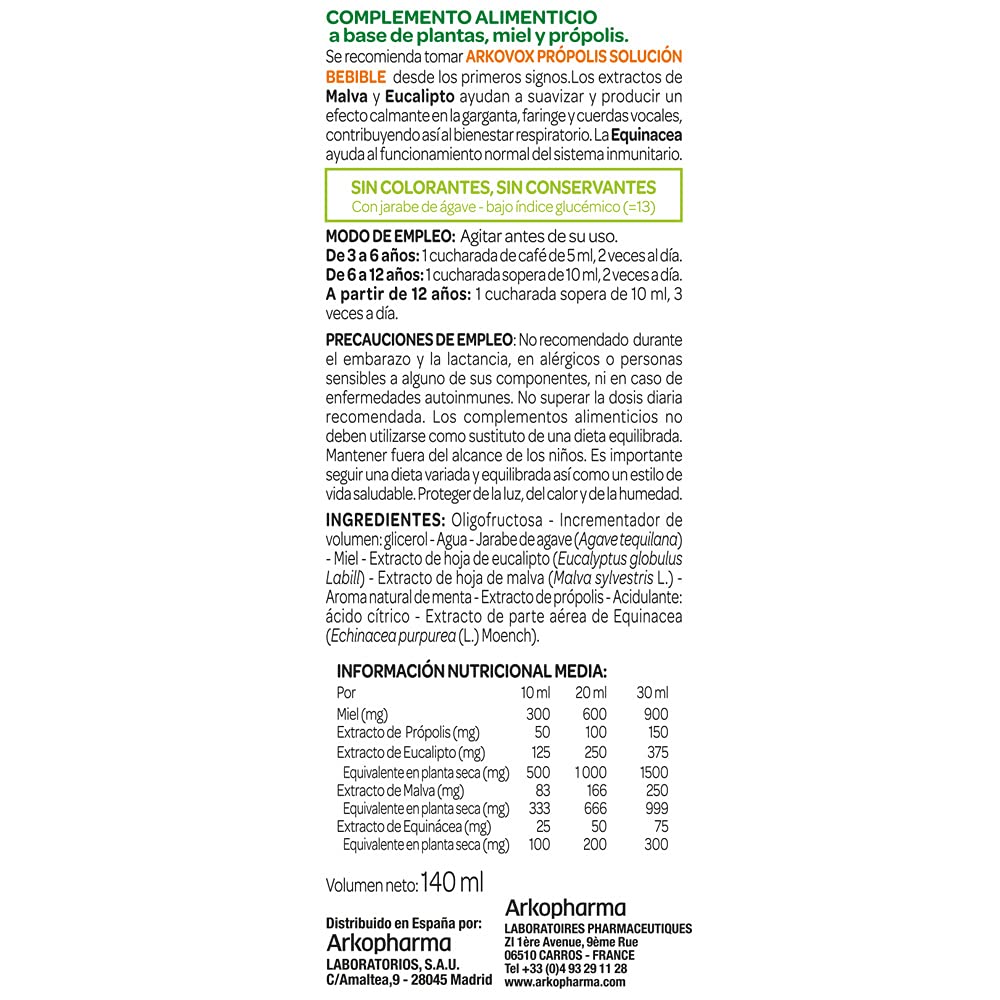 Arkopharma Arkovox Própolis Jarabe 280ML Pack x 2, Bienestar Respiratorio, Calma y Suaviza el Dolor de Garganta, Refuerza las Defensas, Con Extractos de Plantas y Equinácea