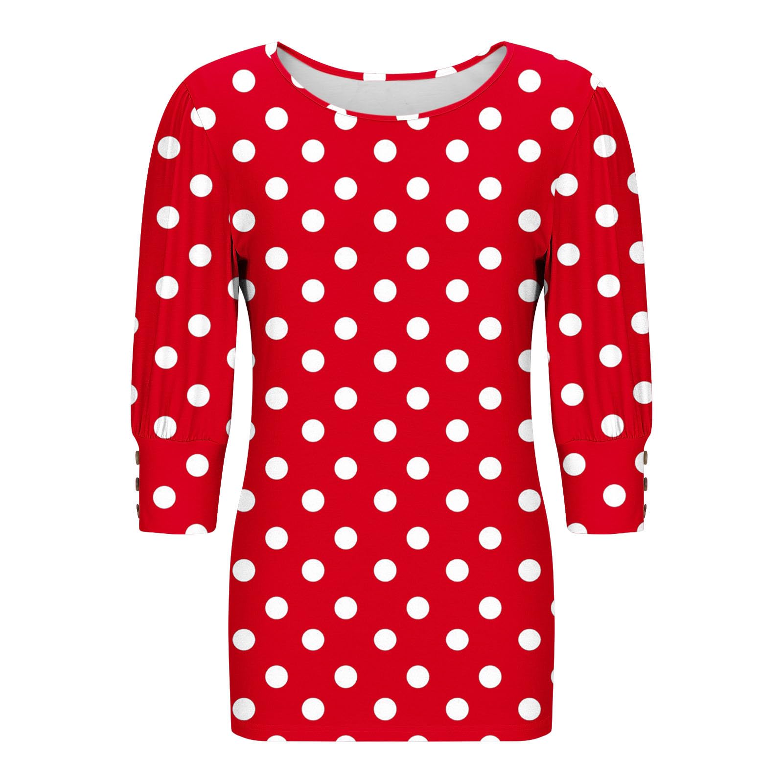 T-Shirt Damen 3/4 Ärmel, Punkte Dekoration Shirt Baumwolle Oberteile Damen Tshirt Rundhals Casual Tunika Tops Modisches Bluse Locker Sommer T-Shirts Weich und Bequem Langarmshirt