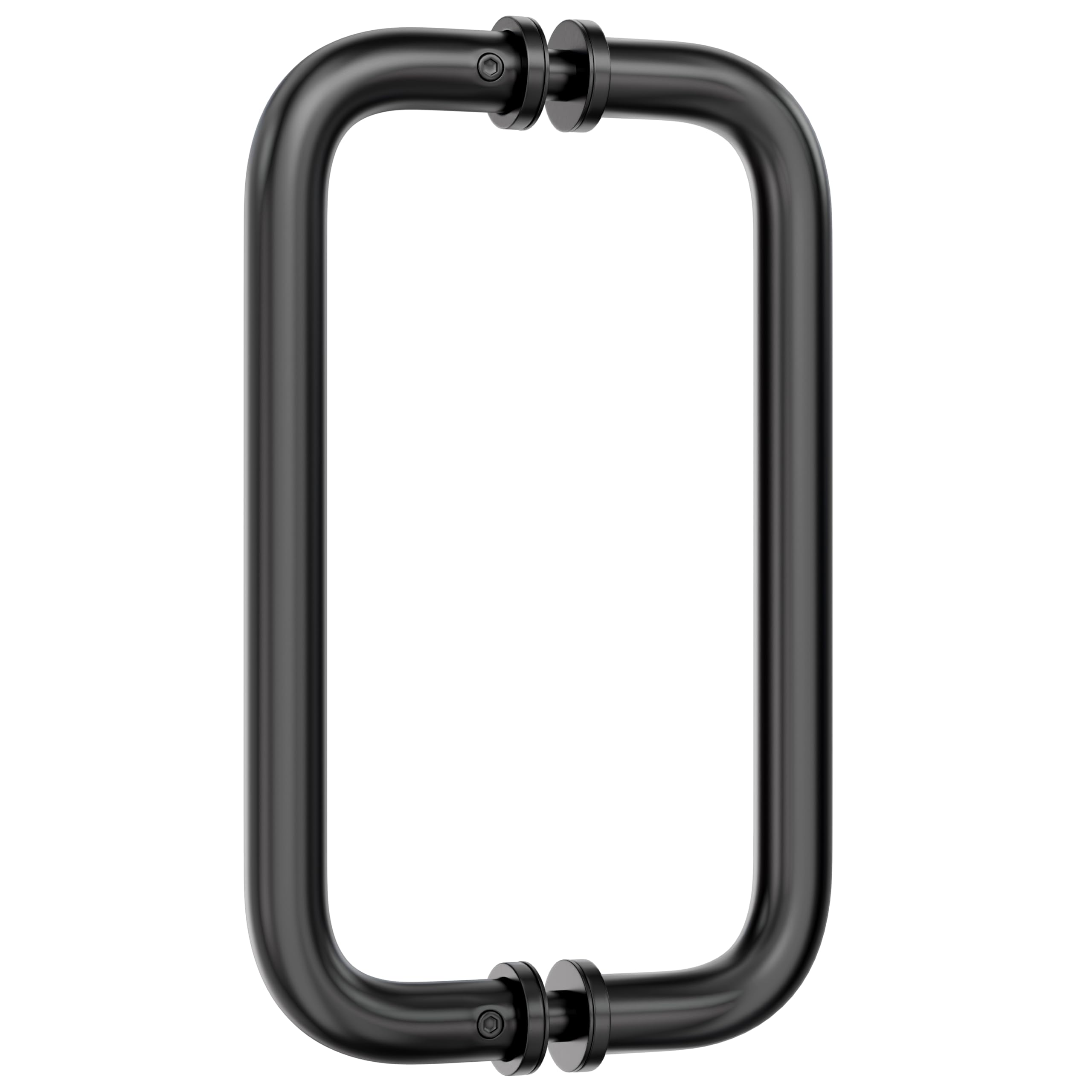 Ranbo Matte Black Shower Glass Door Handle, 203Mm (8 Inch) Hole Centres, Matt Black, 304 Stainless Steel, 1.0Mm Thick Tube, Fits 6–12Mm (1/4"–1/2") Glass, For Bathroom Door Installation Or Replacement.