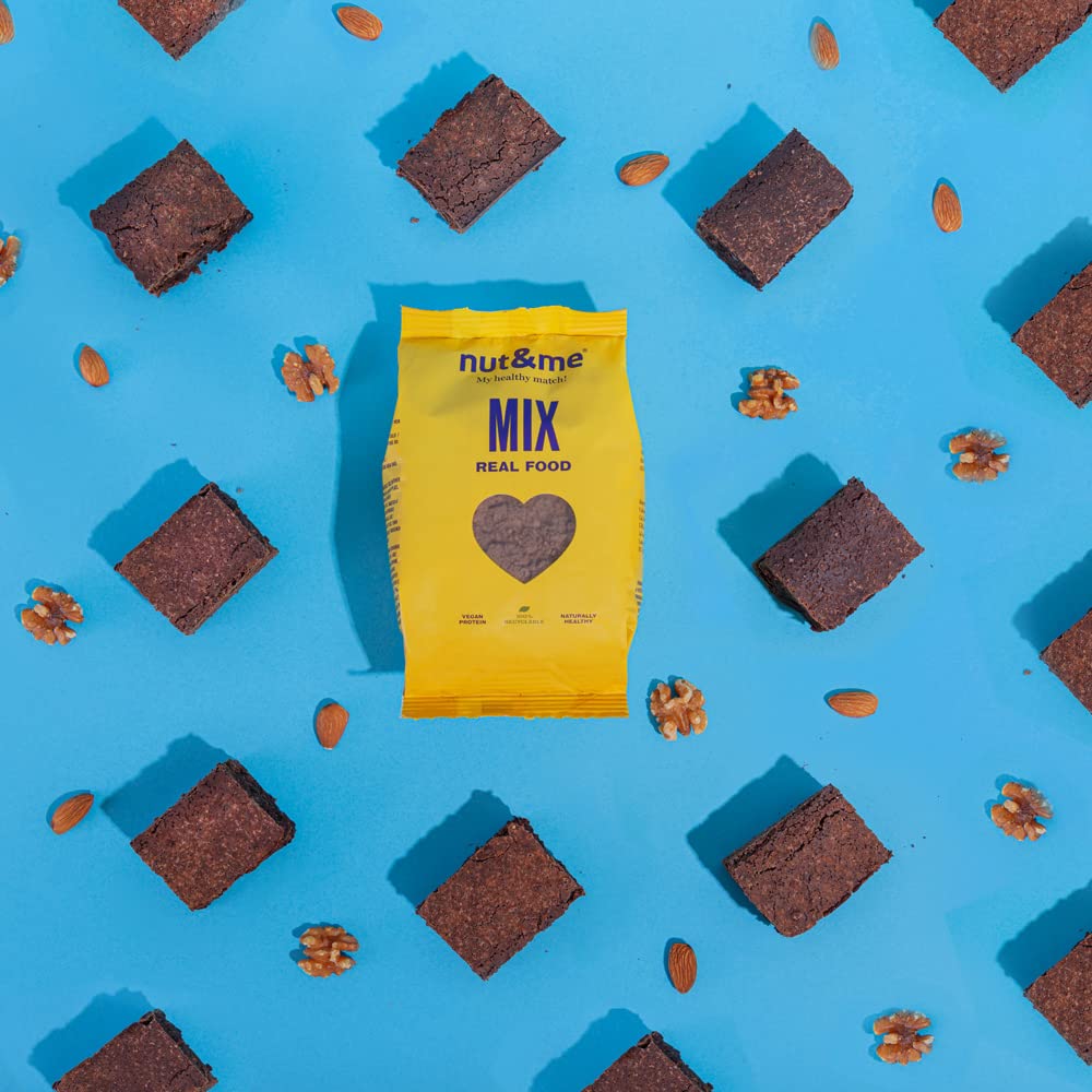 Preparado para brownie proteico 1,2 kg nut&me | Sin azúcar | Sin conservantes o aditivos |Contiene harina de almendra, avena y eritritol | Sin gluten | Vegano | 1 unidad = 8 raciones | Pack 4 x 300 gr