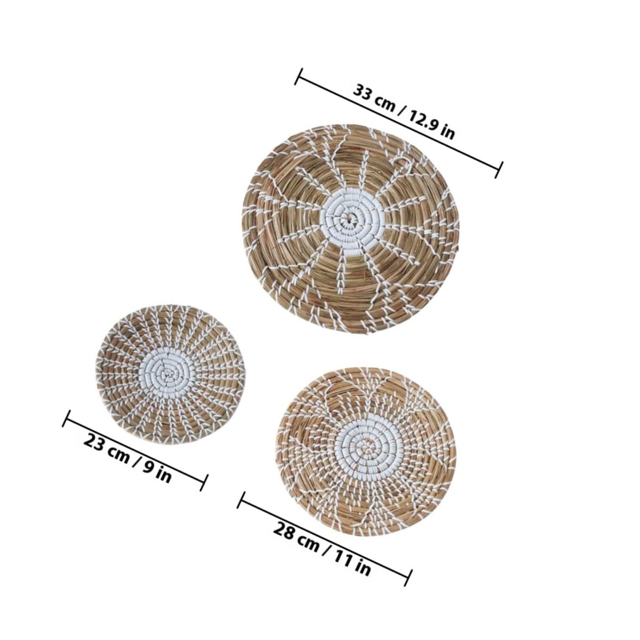 3 Stück Gewebter Wandkörbe Grasmaterial Boho Wanddeko Schlafzimmer Wohnzimmer Küche Hängeornamente
