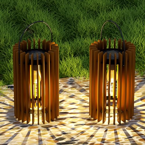 MALUX Lot de 2 lanternes solaires en rotin pour l'extérieur - Lampes LED suspendues avec indice de protection IP44 pour terrasse, décoration de jardin,...