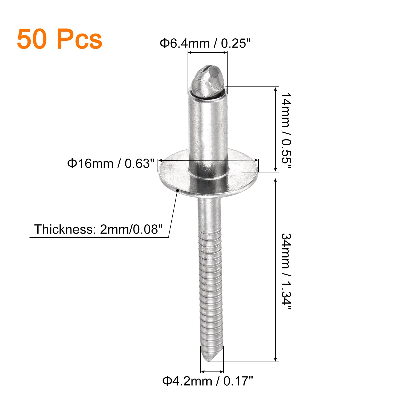 Stainless Steel Rivets - 50 Pack -2 Stainless Steel Rivets - 50 Pack -2