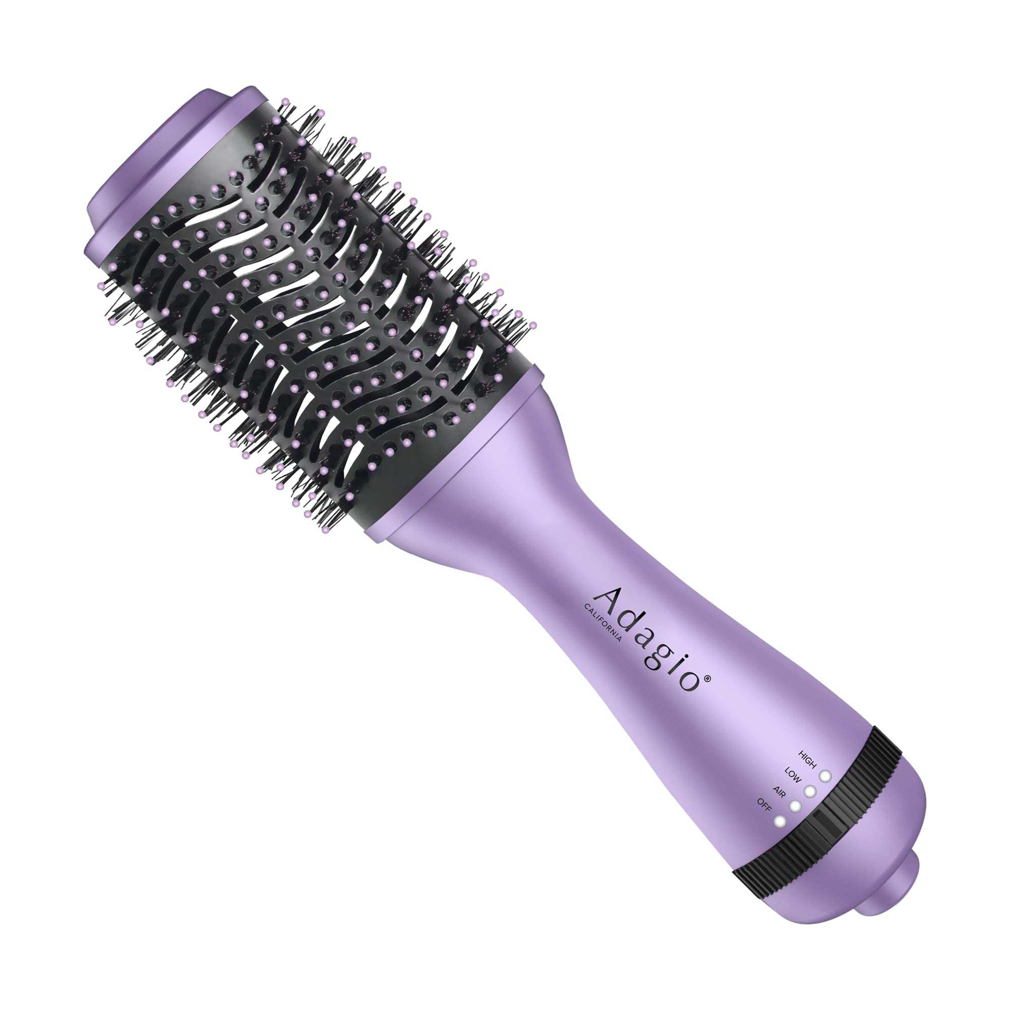 Adagio California Blowout Brush: 2-in-1 Hot Air Brush Styler and Dryer - Negative Ion Round Brush - Hair Dryer Brush with Straightener Function - Hair