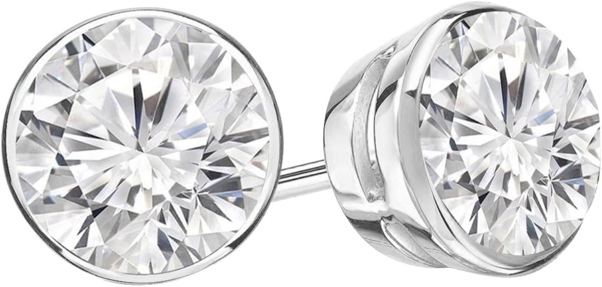 1カラットソリティアダイヤモンドスタッドイヤリング14?KホワイトゴールドラウンドBrilliant形状4プロングプッシュバックカラーJ、i2クラリテ