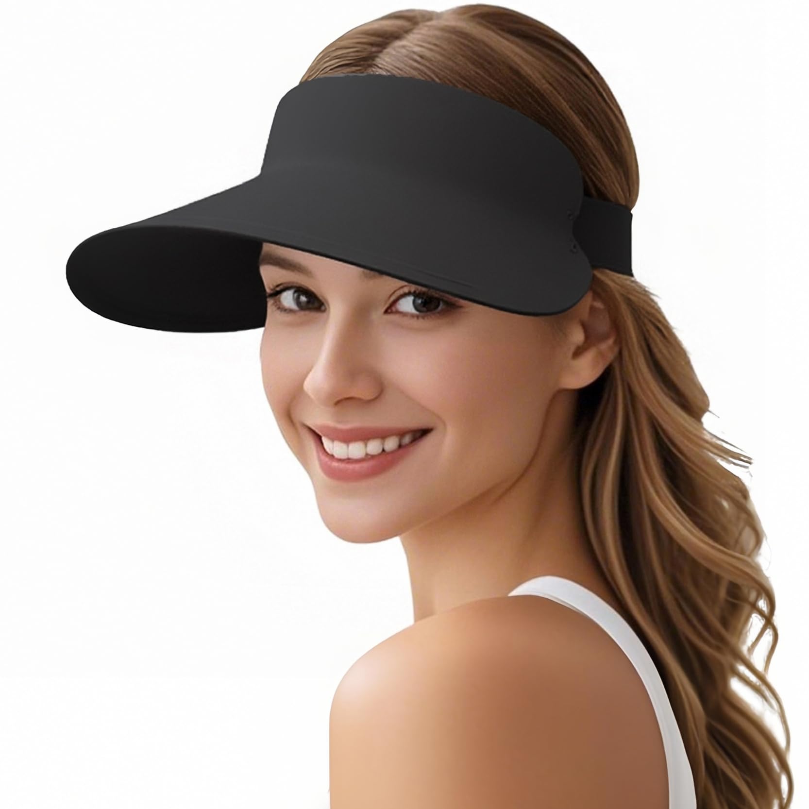 EINSKEY Women's Wide Brim Sun Visor, UPF50+ Seamless Ponytail Hat Packable Quick Dry for Sports Golf Tennis Running Beach