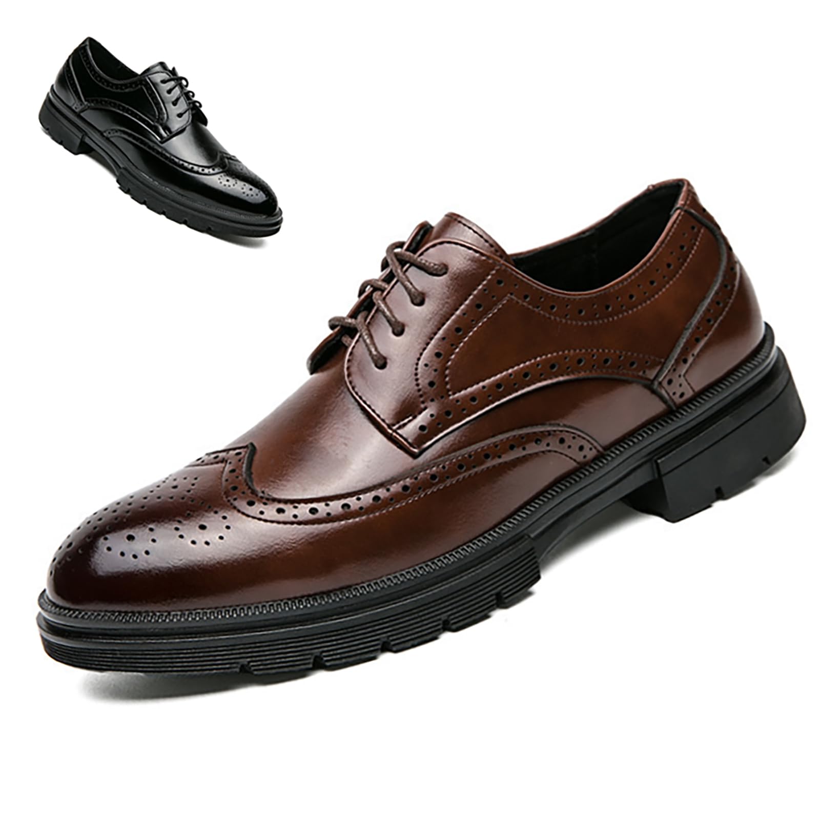 Men's Wingtip Fashion Modern Leather Oxford,Black Business Casual Platform Dress Shoes for Men,Comfortable Retro Lace Up Tuxedo Shoes