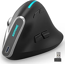 ECHTPower Wireless Vertical Mouse 3 Modes (Bluetooth 5.0/3.0+2.4G with Receiver), 2400 DPI Adjustable RGB LED, 7 Programmable Keys for Laptop, MacBook, PC, Windows, Android
