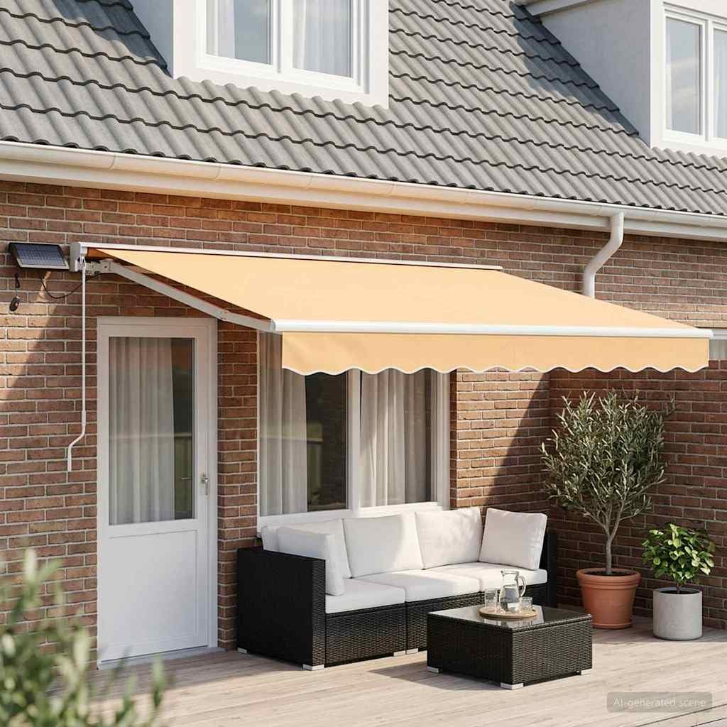 Tenda da Sole Manuale con LED, Alluminio, Sabbia, 4.5 x 3.5 m