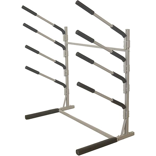 SPAREHAND Freestanding 4+1 Tier Paddle Board Storage Rack - TL-401B Freestanding SUP Organizer with Adjustable Cradle Arms - Tool-Free Assembly – Suitable for Indoor & Outdoor Display – Pebble Silver