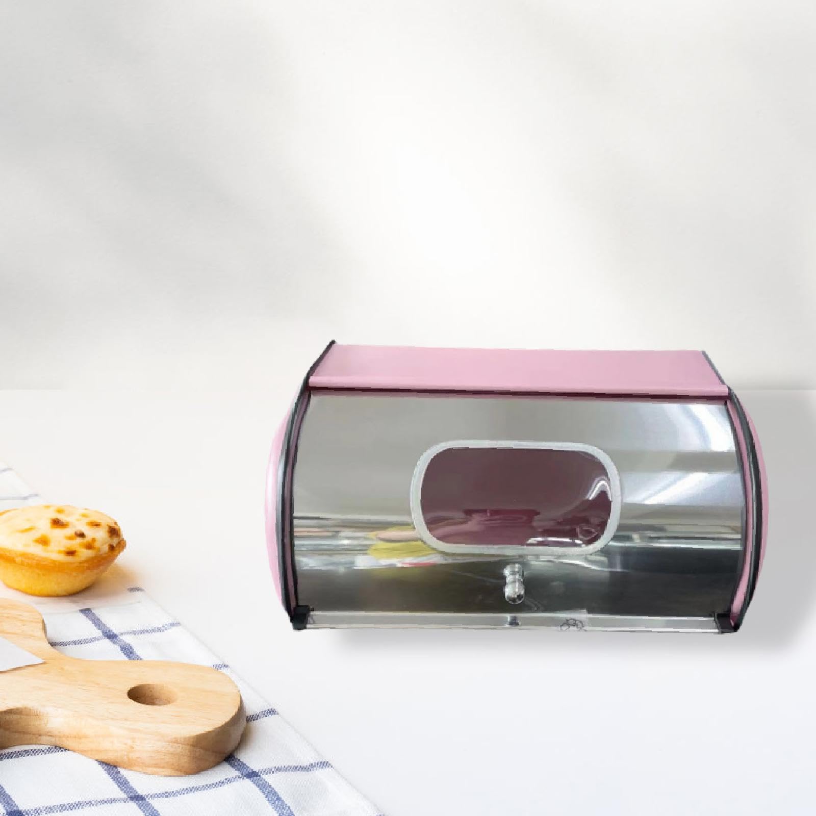 con Tapa Enrollable, Estilo Rústico, para Encimera, Ideal para, Cafeterías, Panaderías Y Despensas de Productos Horneados, Rosa, Individual