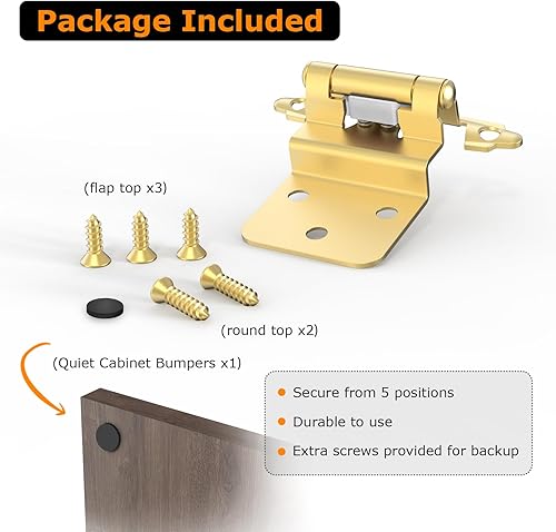 Miniatura 6 de Chibery Bisagras de gabinete de 38 pulgadas, paquete de 6 bisagras de montaje frontal de cierre automático con parachoques de puerta, accesorios