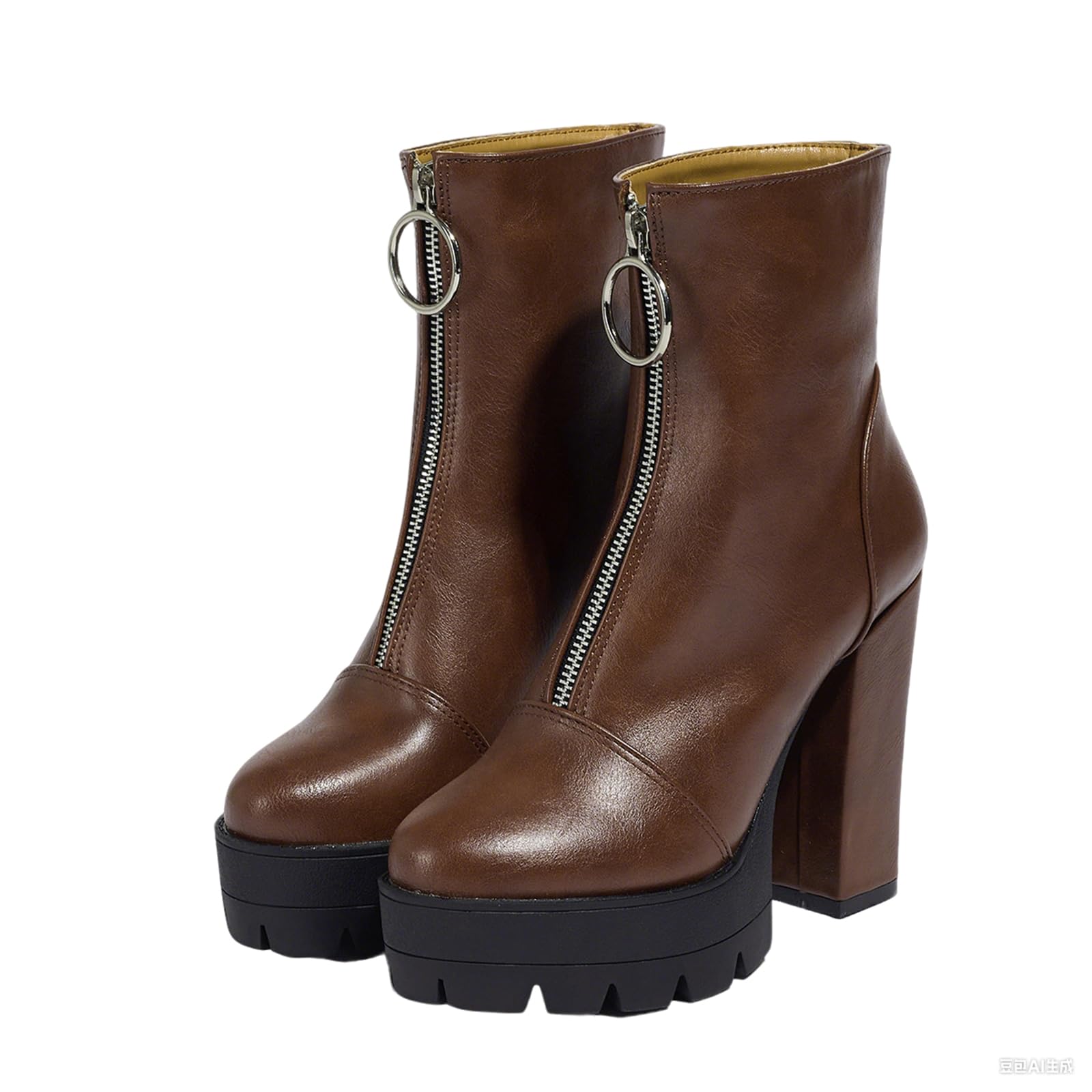 Stivali da Donna con Plateau Cerniera, Tacco Blocco Alto 11,5 cm, Sexy Eleganti Tronchetti, Disponibile in Nero e Marrone