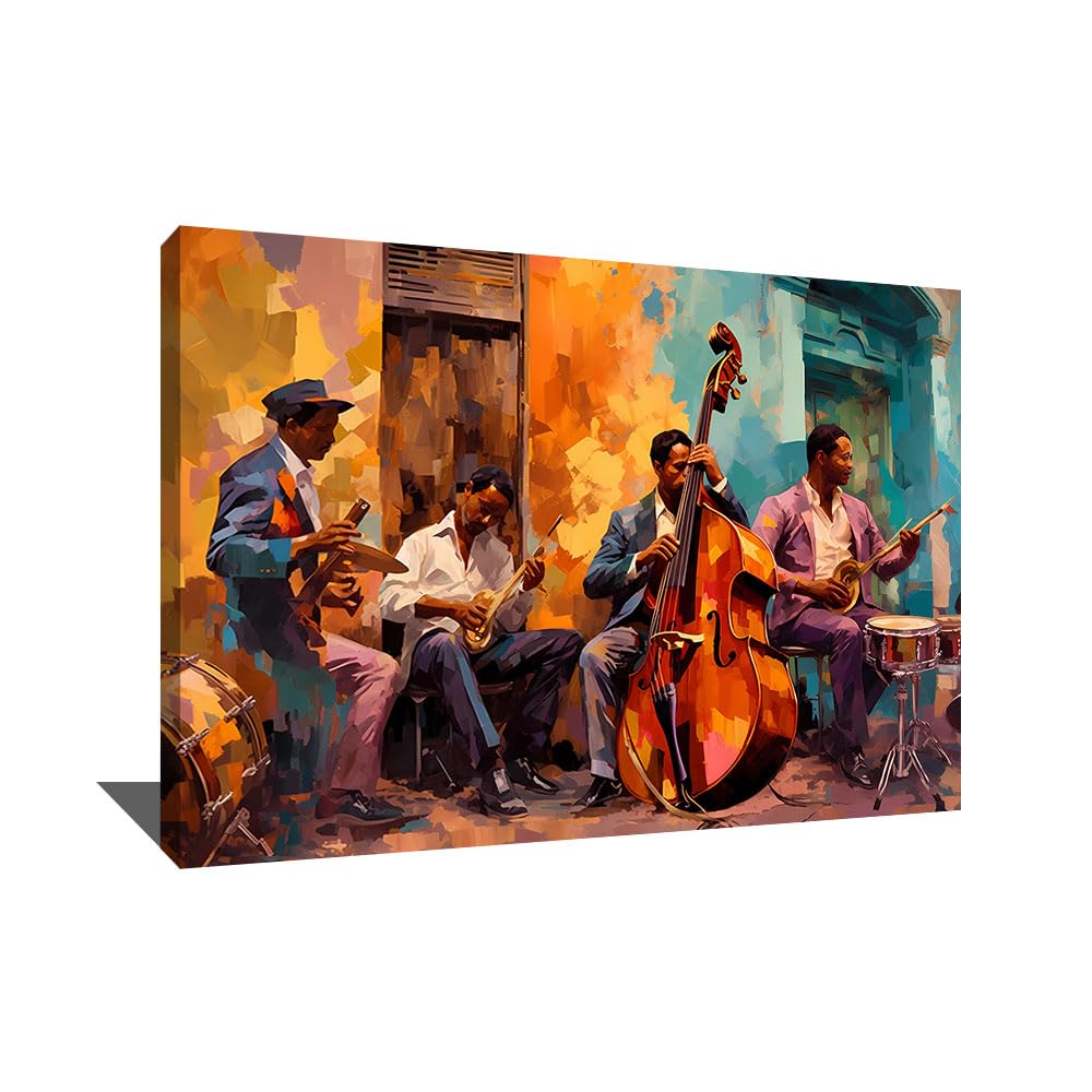 Cuadro musical Jazz – Lienzo de pared musical – Decoración para dormitorio adulto Cocooning mural – Mural – Deco mural de música – Cuadro Jazzmann – Idee regalo para mujer decoración (120 x 80 cm)