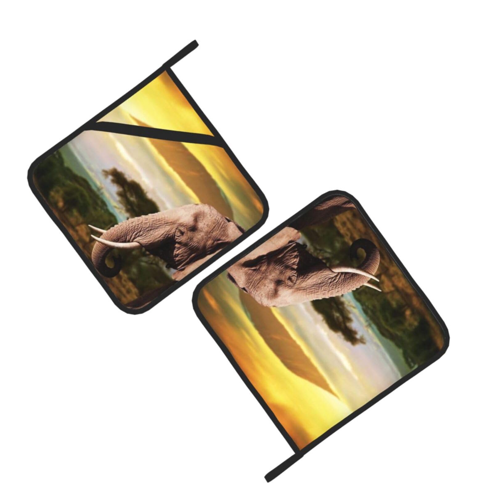 Walking Elephant Printed Oven Pot Holders Set of 2 Pcs Heat Resistant Kitchen Microwave Potholders for Cooking Baking Grilling