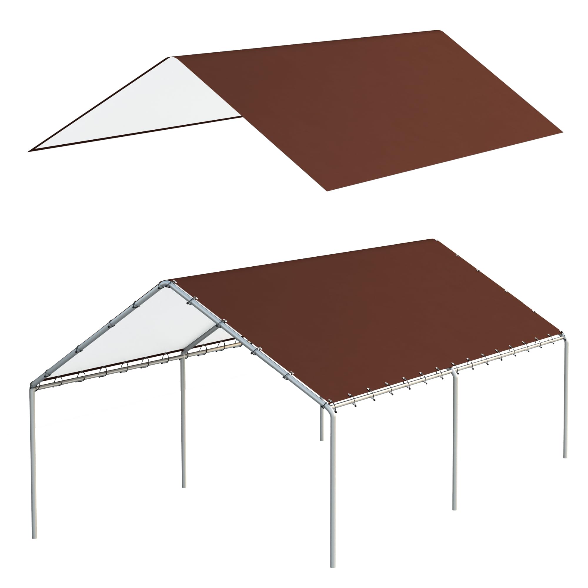 10 x 20 Ft Carport Replacement Canopy Cover Garage Top Tent Shelter Tarp with Free 48 Ball Bungee Cords,Brown (Only Cover, Frame Not Include)