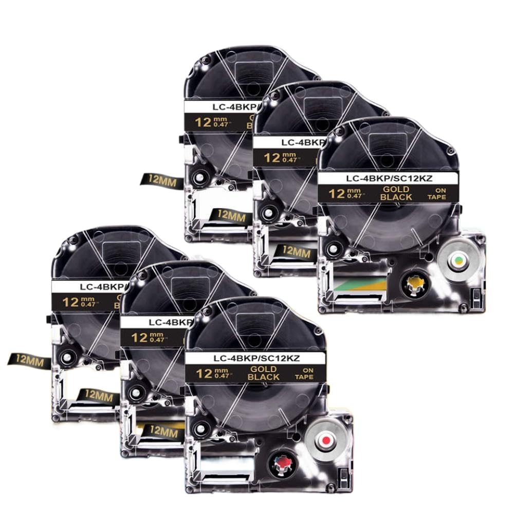6pk 12mm ss12kw nero su cartuccia bianca da 4wbn etichetta compatibile con pro etichetta(Gold on Black)