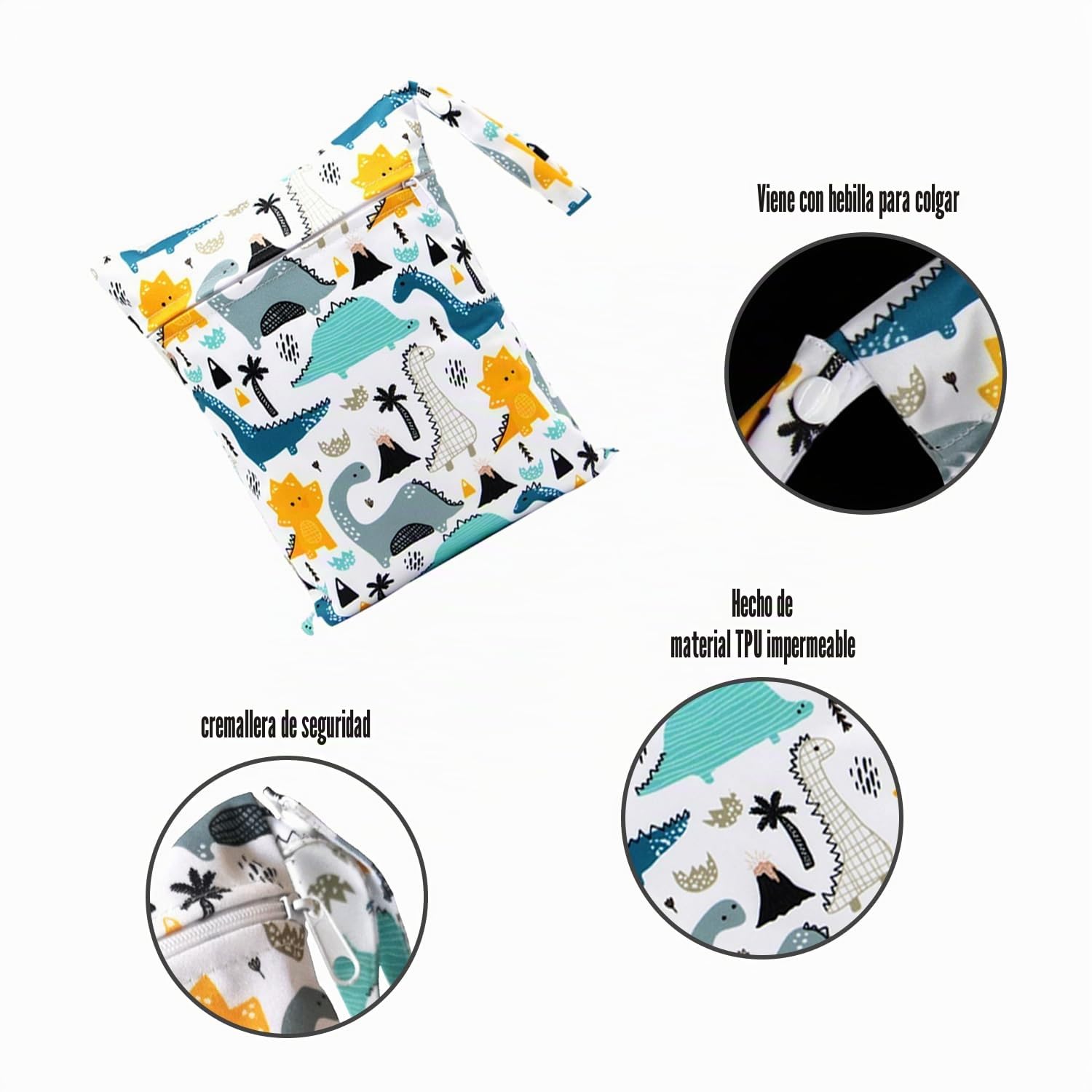 SLEEKEE Bolsa de Almacenamiento de Pañales Impermeable con Dinosaurios - 2 Piezas Ecológica On-The-Go con Cremallera