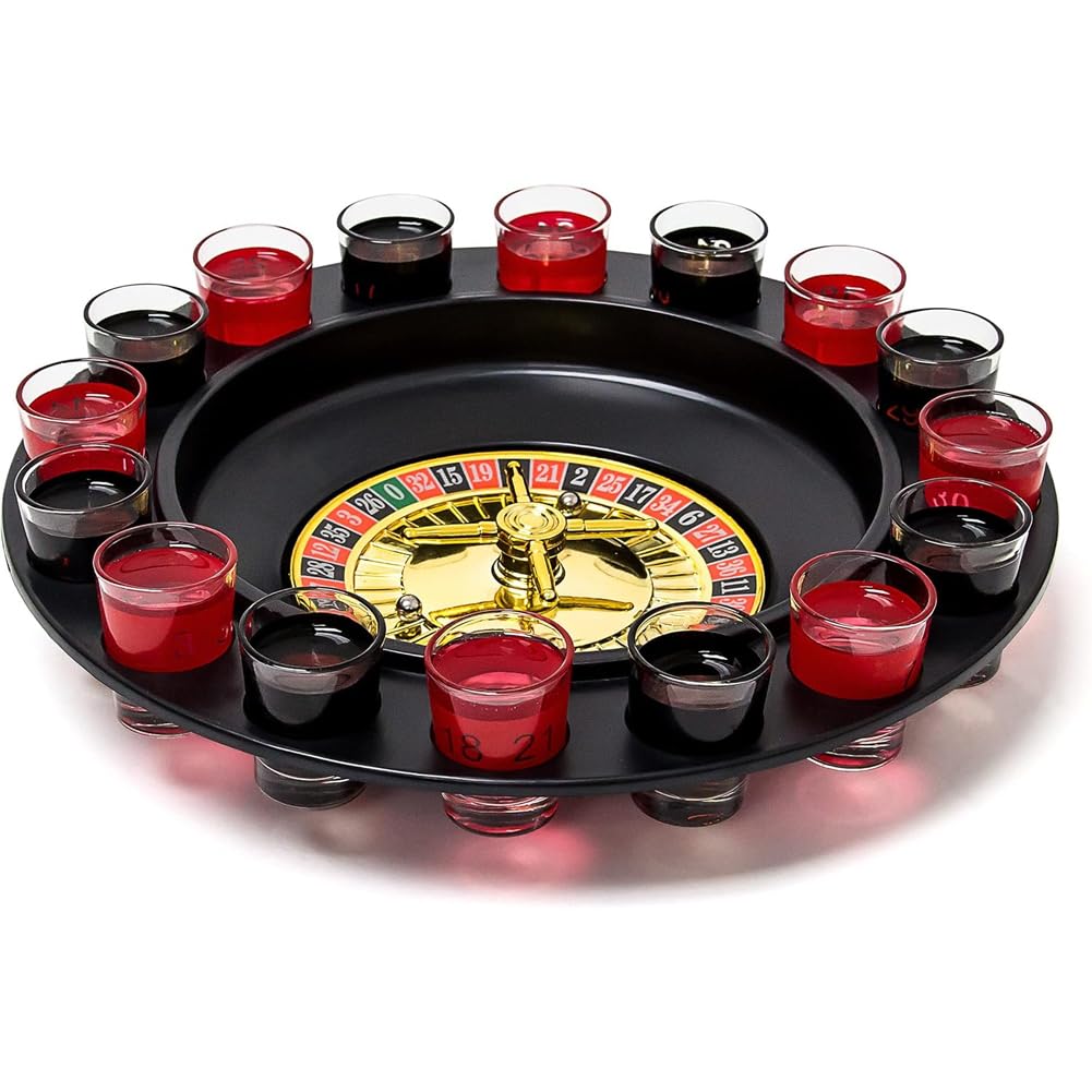 BAKAJI Roulette Russa Alcolica da Tavolo con 16 Bicchierini, Gioco da Tavolo per Feste, Party, Amici, Divertimento, Giocattoli di Gruppo con Bicchieri Rossi e Neri, 30 x 30 x 7 cm
