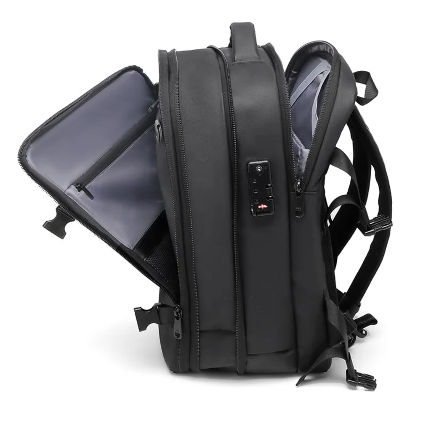 Generico Zaino sottovuoto Altissima Qualità espandibile fino a 60 litri con pompa sottovuoto USB-C, idrorepellente, lucchetto TSA, confome come bagaglio a mano, adatto per laptop, NERO