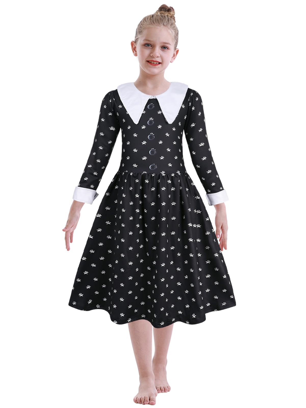 Berich Girls Black Dress with Socks Black Costume Cosplay Halloween Costumes for Kids Princess Role Play World Book Day Outfit Kids Gothic School Fancy Dress 5-6 Years - Image 4