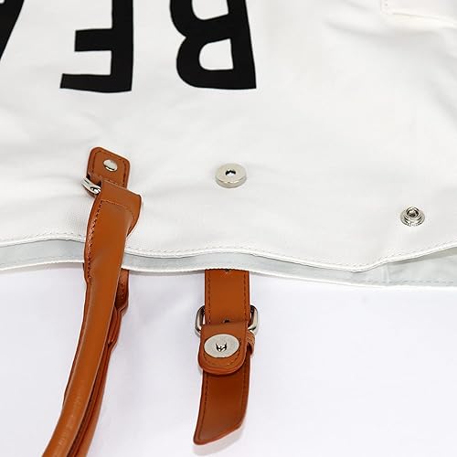 Vista 4 de Bolsa de playa con mango de cuero vegano, extra grande, para mujer, impermeable, a prueba de arena, color blanco with Vegan Leather Handle, Extra