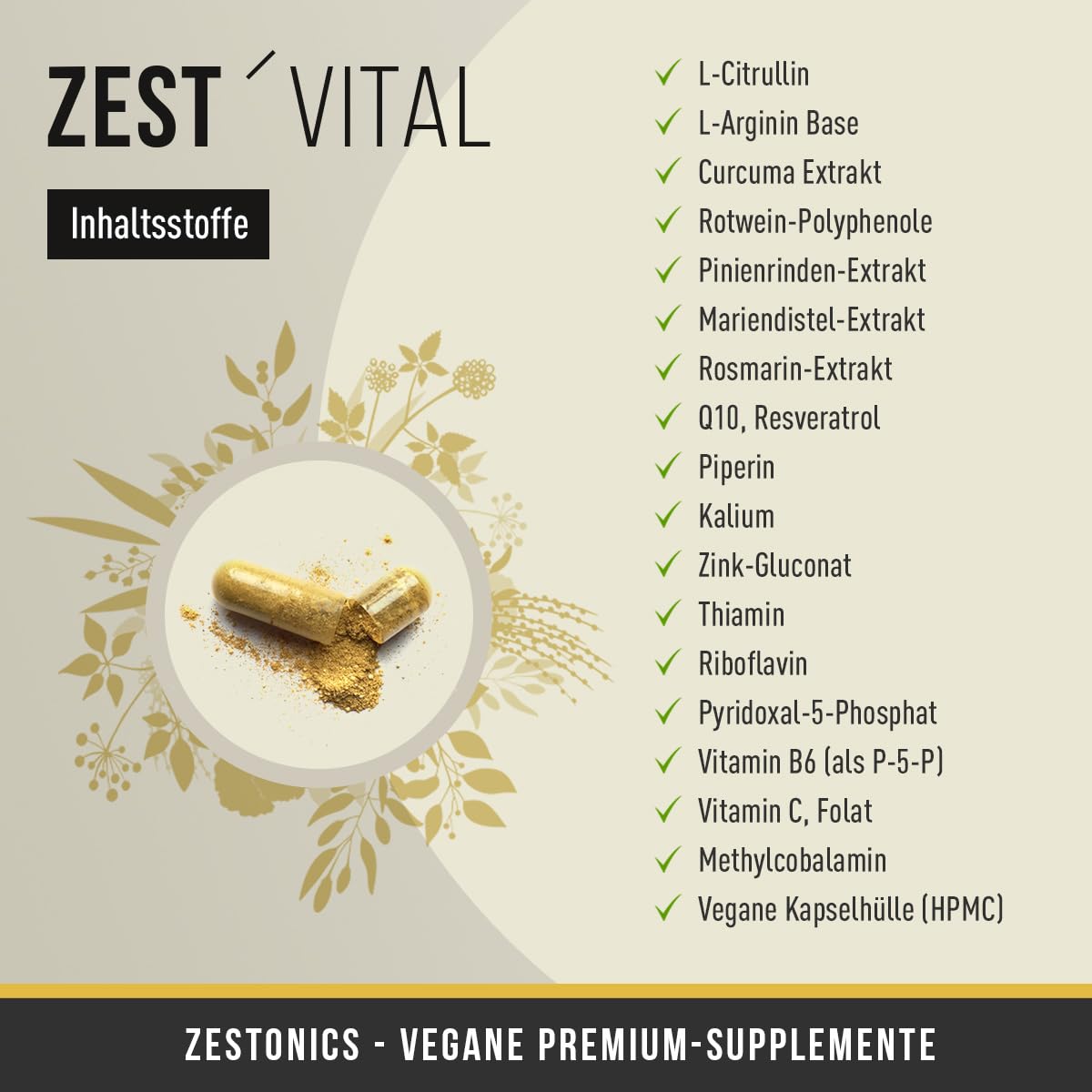ZEST'VITAL Arginin 4.0 | L-Arginin Base, Citrullin | 240 Kapseln