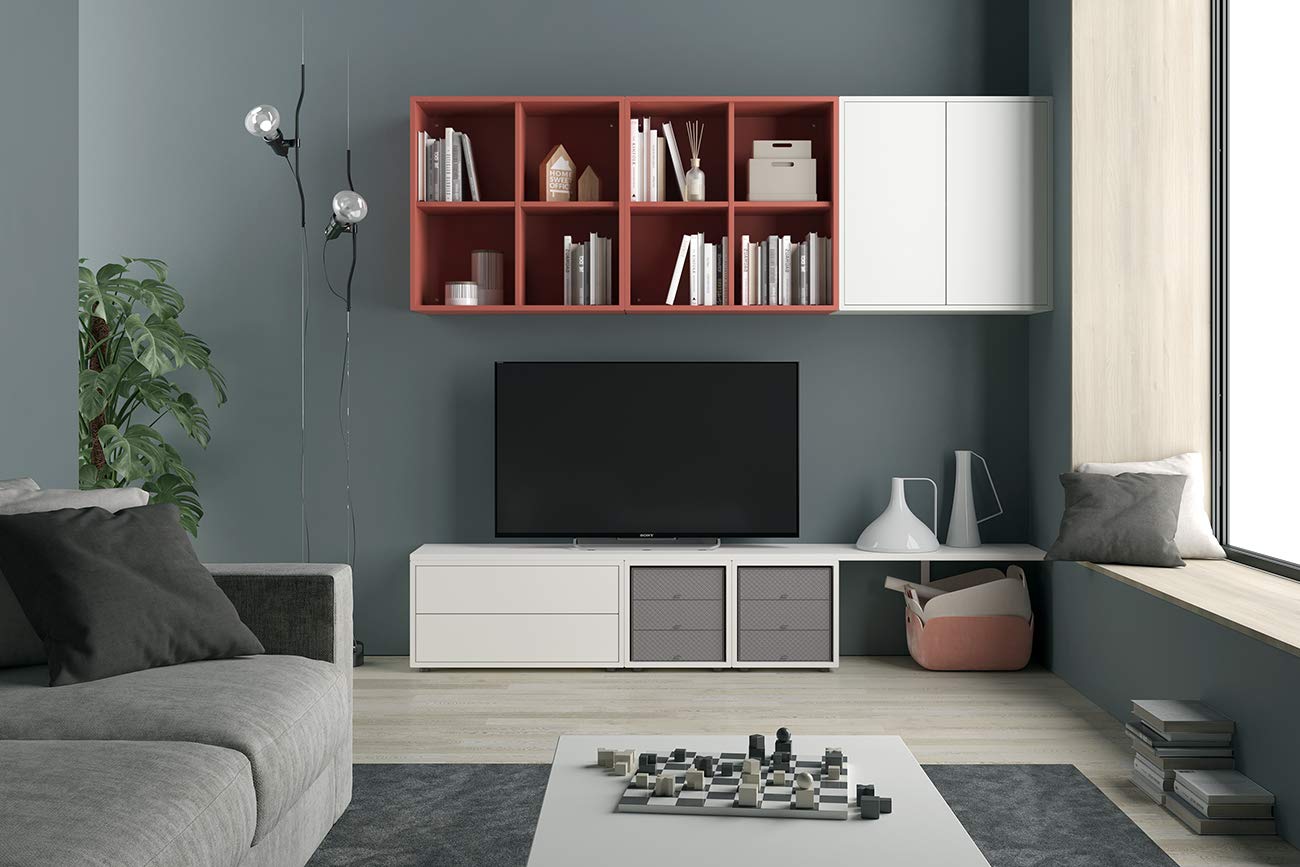 Iconico Home QBE Cubo da parete 4 vani a giorno, Ingresso, Soggiorno, Camera da letto, Cameretta ragazzi, Studio, 75x35xh75 cm, Corallo