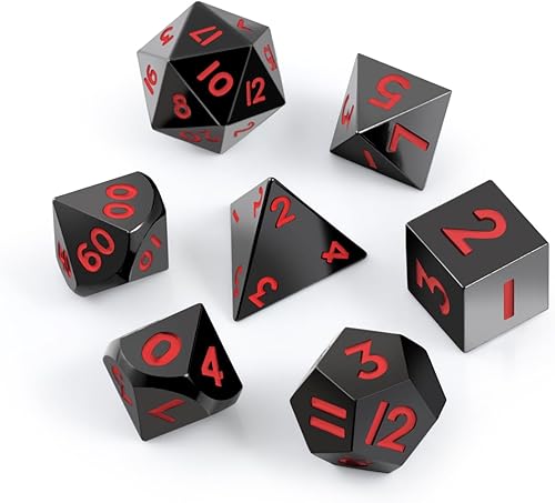 Miniatura 2 de DNDND - Juego de dados metálicos de 0.394 in con magnífica caja de dados de regalo para Dungeons and Dragon D&D (negro con número rojo)