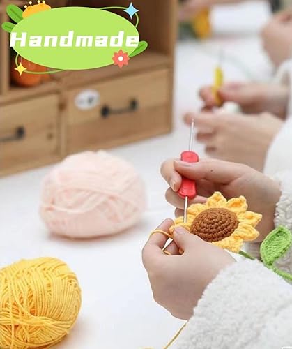 Miniatura 5 de Cenyn Ramo de flores de ganchillo, girasol tejido a mano, margaritas de lirio de los valles, ramo de flores artificiales eternas y cálidas, plantas