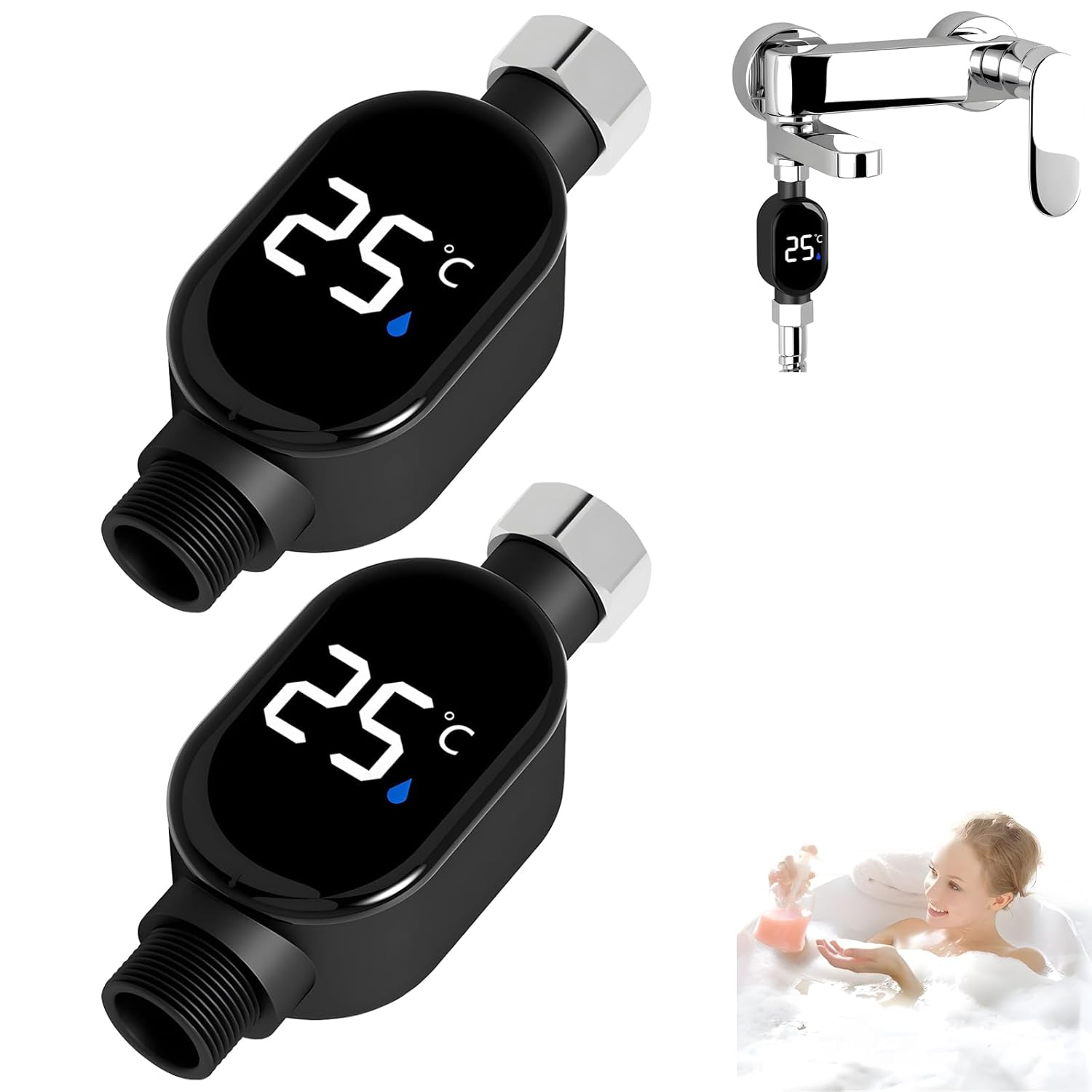 Shower Thermometer Waterproof Intelligent Temperature Digital, 2025 New Shower Thermometer Instant-Read Thermometers for Bath, Water Temperature Detector (2PCS)