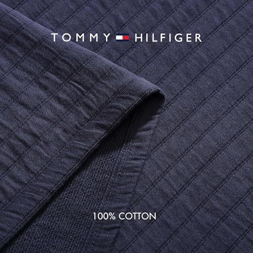 Image of Tommy Hilfiger - King Size Blanket, 100% Woven Cotton Bedding, Medium Weight for Year Round Comfort, Throw Blanket for Couch & Bed (Essential Weave Navy)