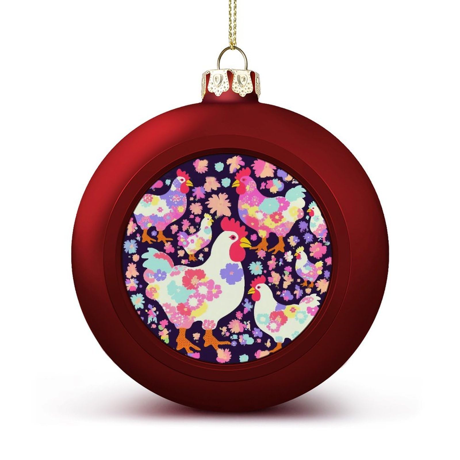 Flower Heart Chicken Christmas Balls Ornaments for Xmas Christmas Tree 1.6" Hanging Shatterproof Xmas Balls Hanging Decor Pendants for Holiday Party Outdoor Indoor DIY Craft Supplies