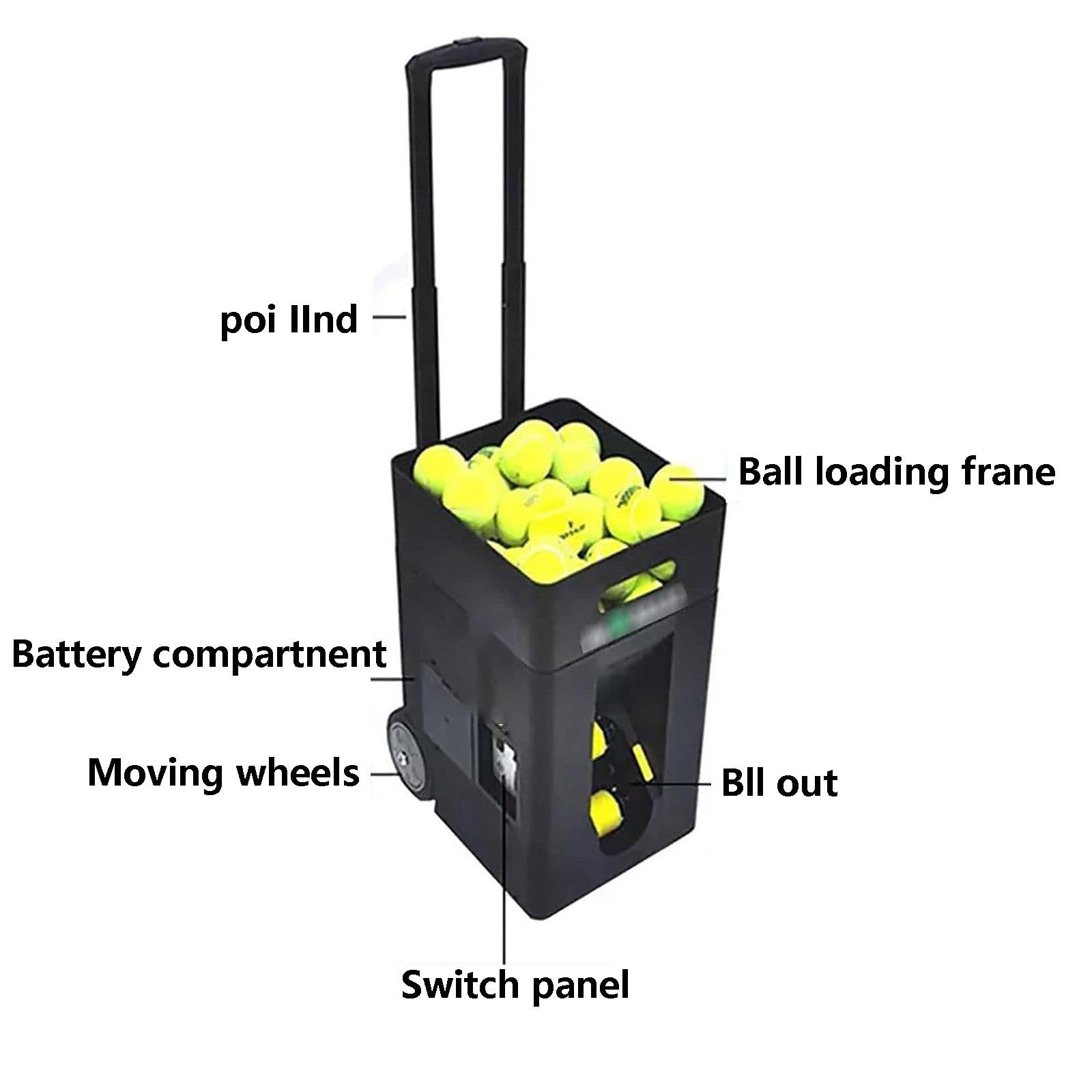 Lanciatore automatico di palline da tennis, portatile, con capacità 50, trapani pre-programmati per principianti e allenamento da solista