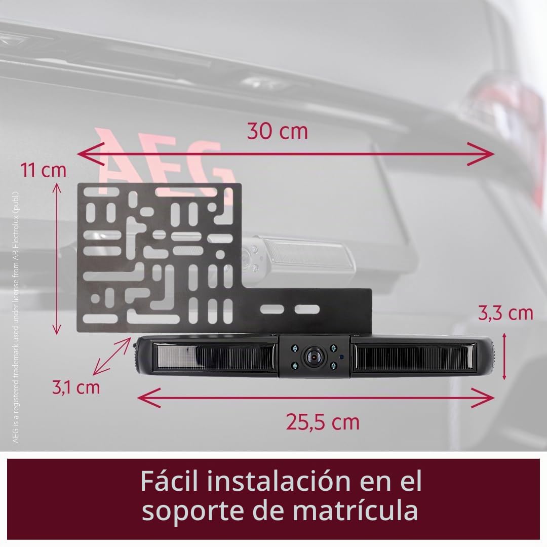 AEG Cámara de marcha atrás digital inalámbrica con energía solar, ayuda de estacionamiento, con transmisor de radio, pantalla LCD dual, resistente al agua, visión nocturna