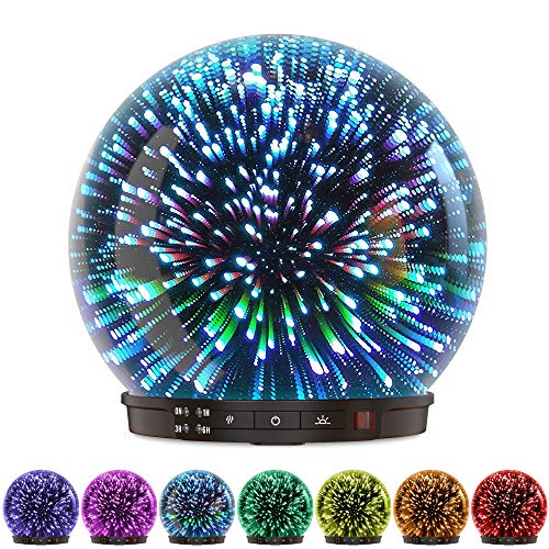 Essential Oil Diffuser - 3D Glass 200ml Galaxy Premium Ultrasonic Aromatherapy Oils Humidifier with Amazing LED Lights, Handy Auto Shut-Off Function & Large Water Tank