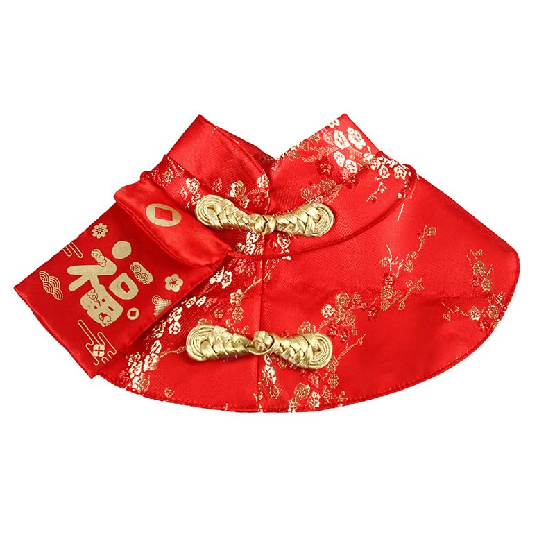 Dog Chinese New Year Costume Pets Knot Buttons Tang Suit Neck Strap Scarf Dog Chinese Style Cloak Coat Pet Vest for Cats Puppies Teddy Bichon Small Dogs (S,Red) - Image 2