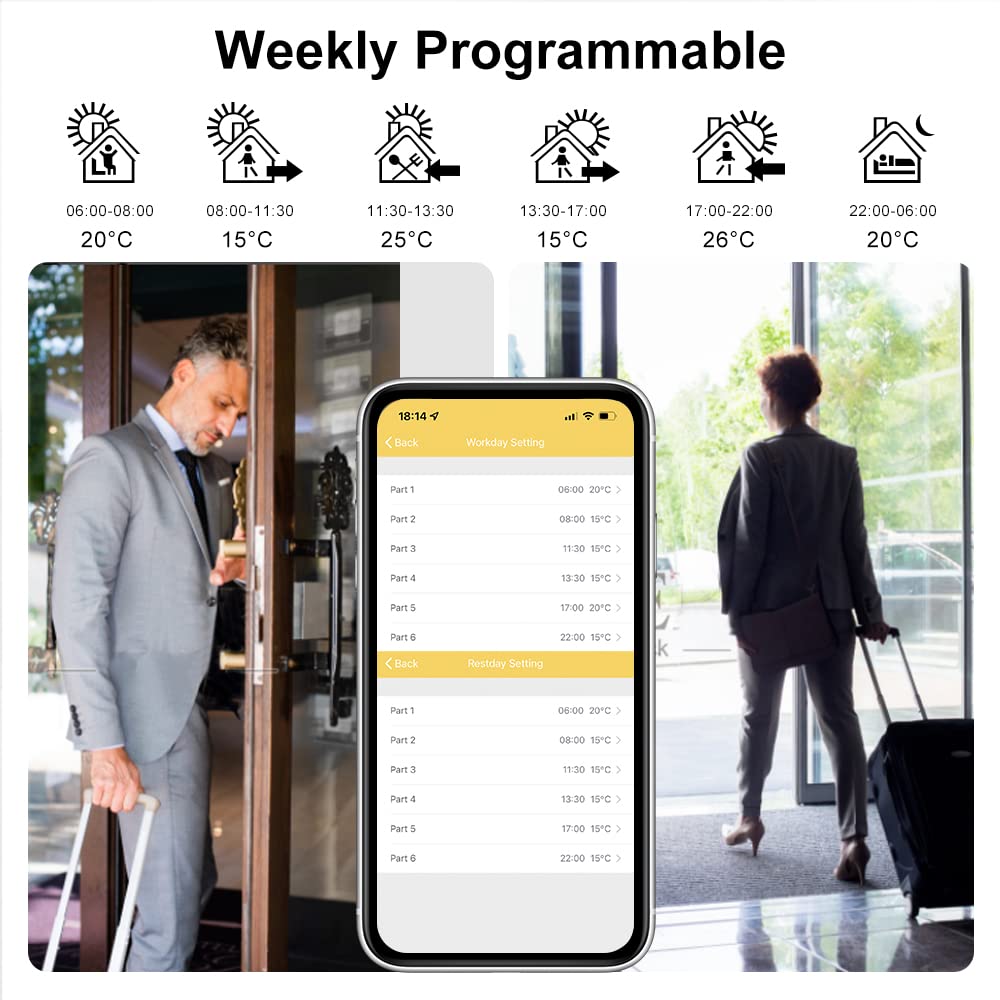 KETOTEK Termostat WiFi do ogrzewania podłogowego 3A, inteligentny termostat Tuya, kompatybilny z Alexa/Google Assistant/Smart Life, termostat programowalny
