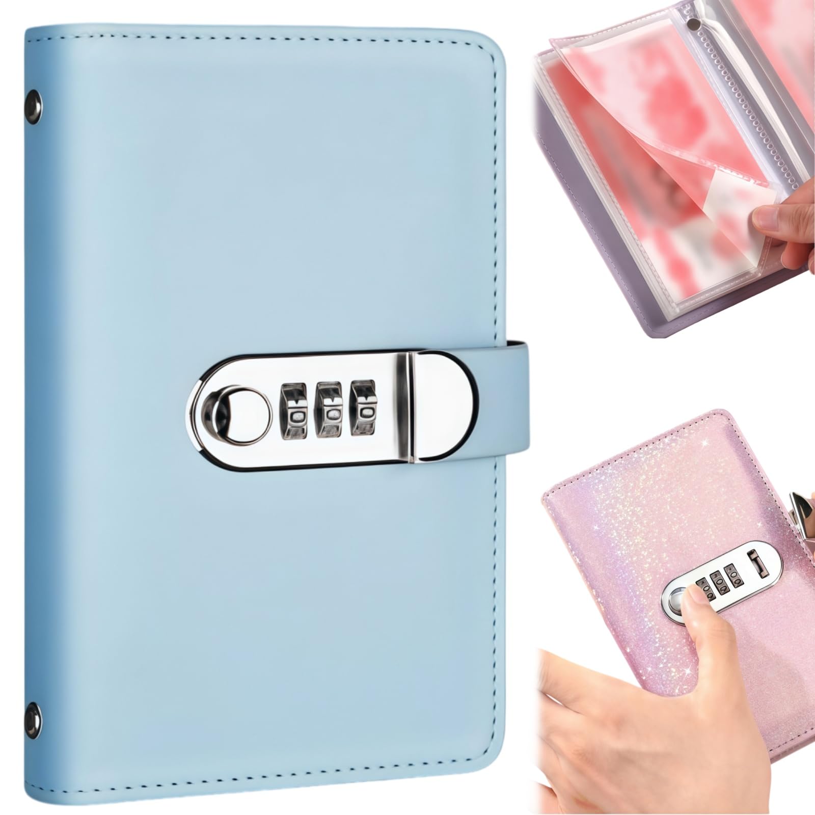 100 Lockable Savings Notebook with Password Lock，A-Blue