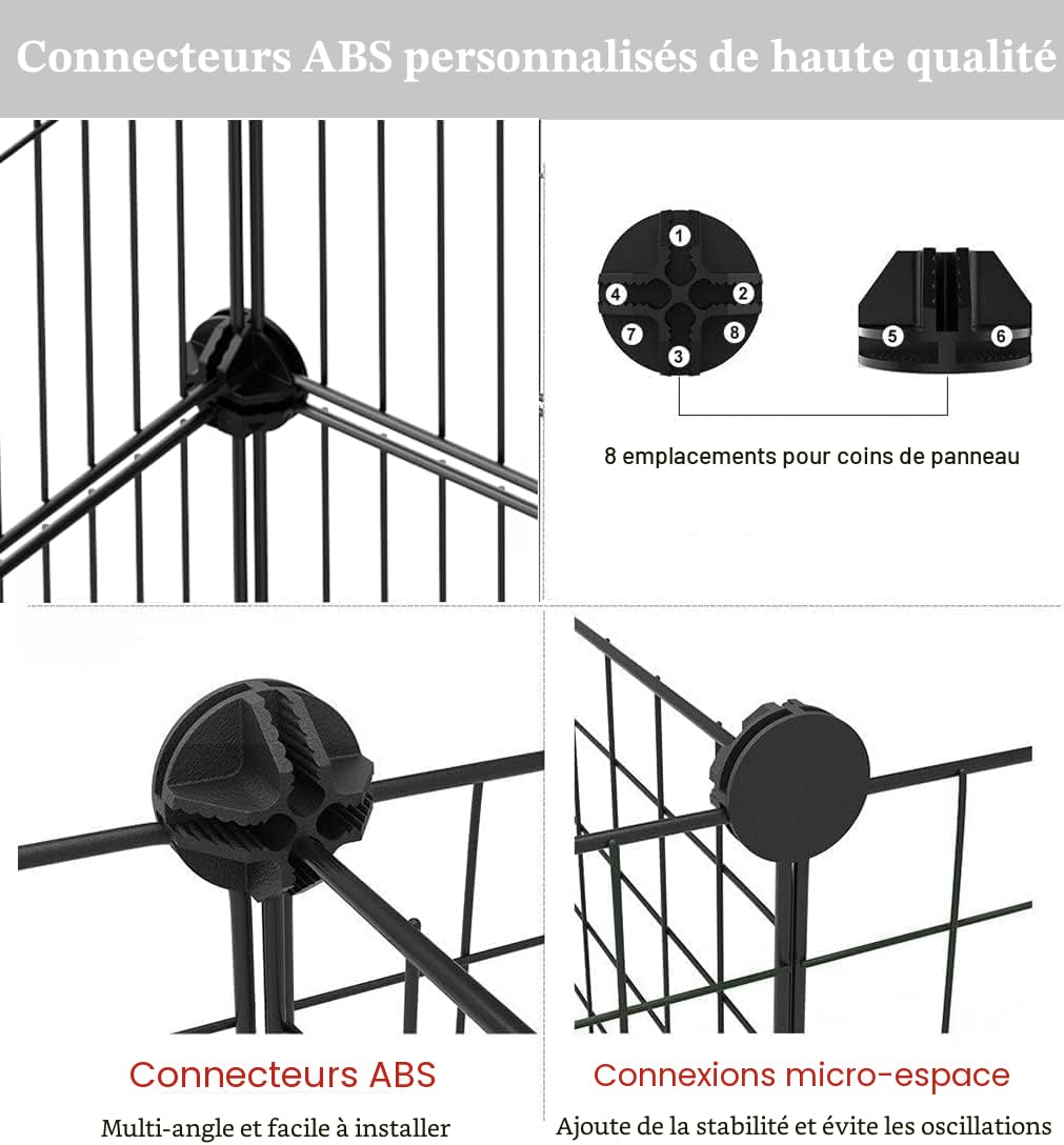 Enclos pour Animaux Domestiques avec Porte, Enclos Intérieur Modulable, Parc DIY pour Petits Animaux, Clôture Réglable, Lot de 24 Panneaux Grillagés pour Lapins et Cobayes 43 * 32CM Noir