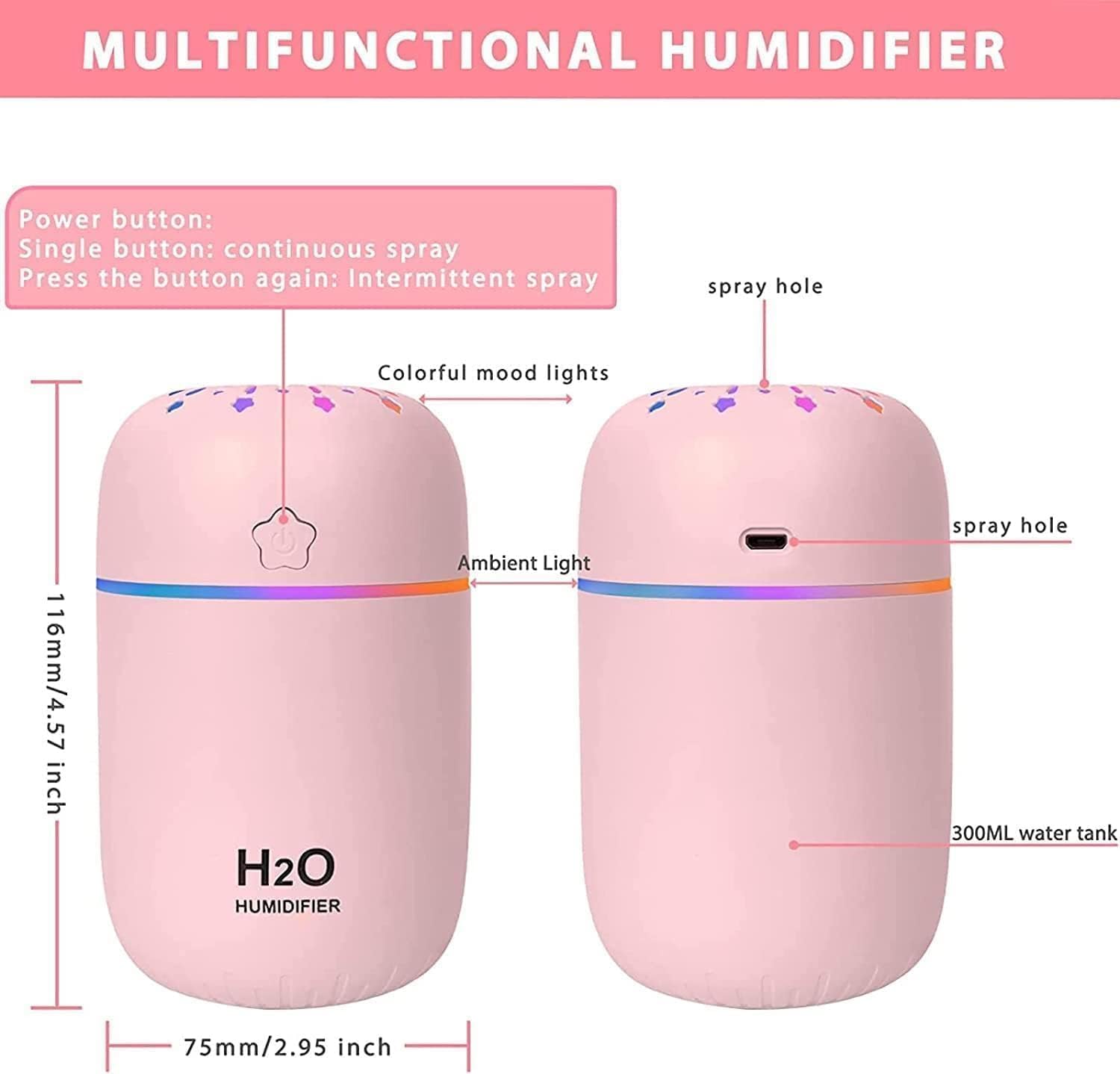 Pure Nest Rainbow A5 Humidifier | Colorful LED Cool Mist Aroma Diffuser | USB Portable Air Purifier for Home, Office & Bedroom | Silent Operation & Auto Shut-Off 4